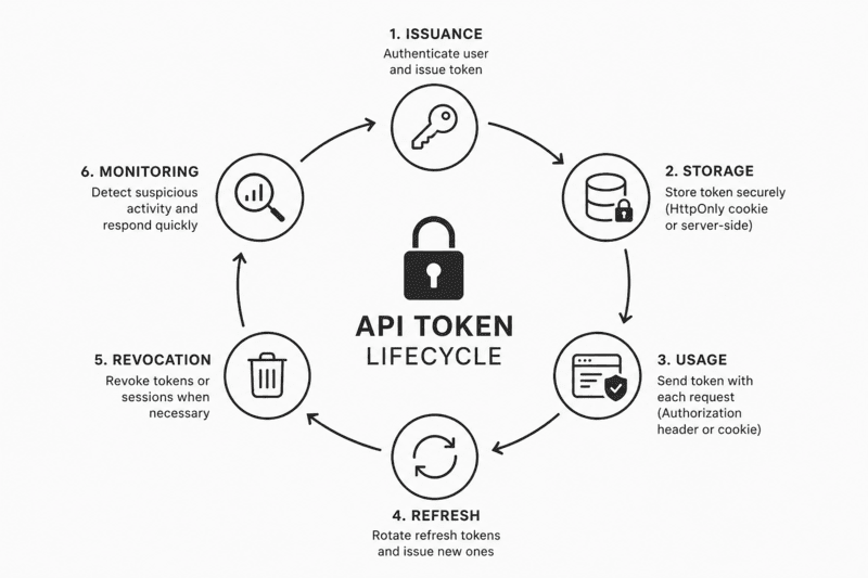 API token lifecycle from secure issuance through rotation and revocation